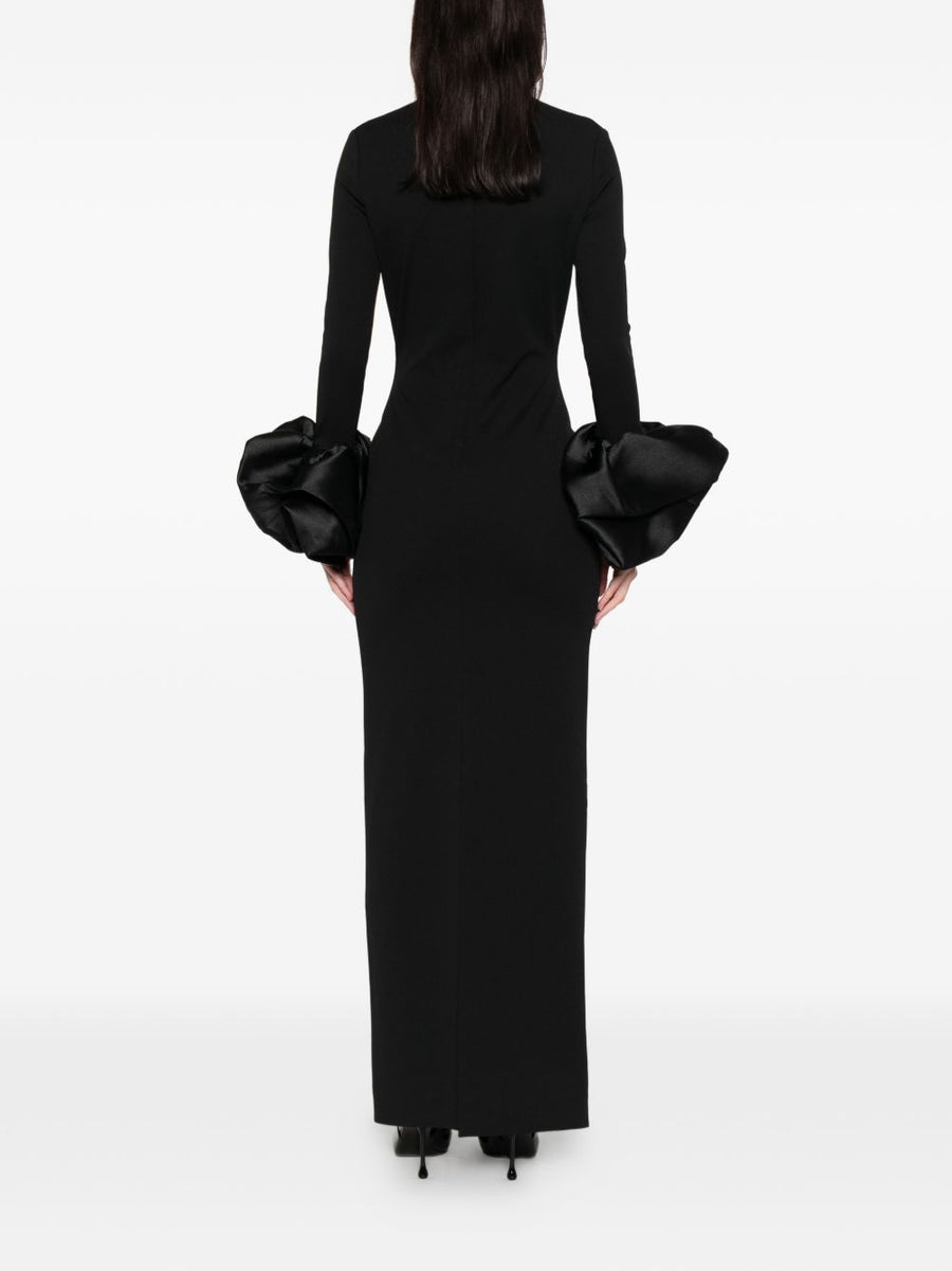Solace London Valerie Maxi Dress For Women Elegant V Neck Eveningwear With Ruched Cuff Sleeves