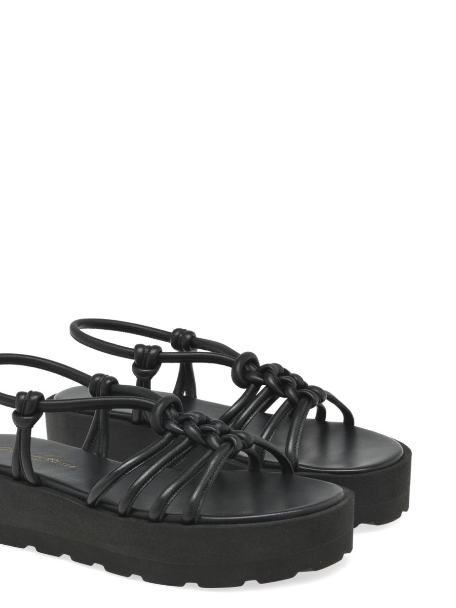 Gianvito Rossi Hebe Leather Platform Sandals For Women With Knot Detailing 5cm Heel And Branded Footbed