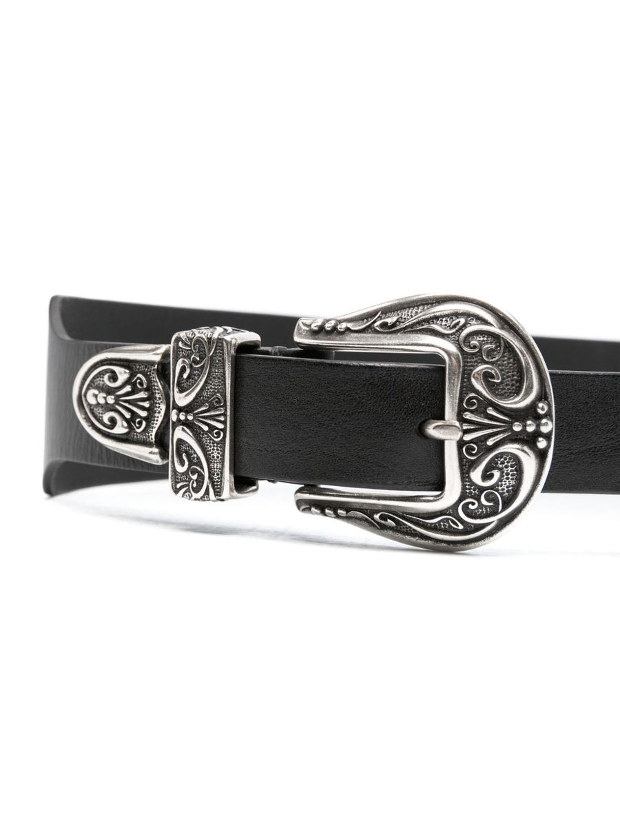 Golden Goose Black Washed Leather Belt With Double Silver Buckle For Women Versatile Everyday Dress Accessory
