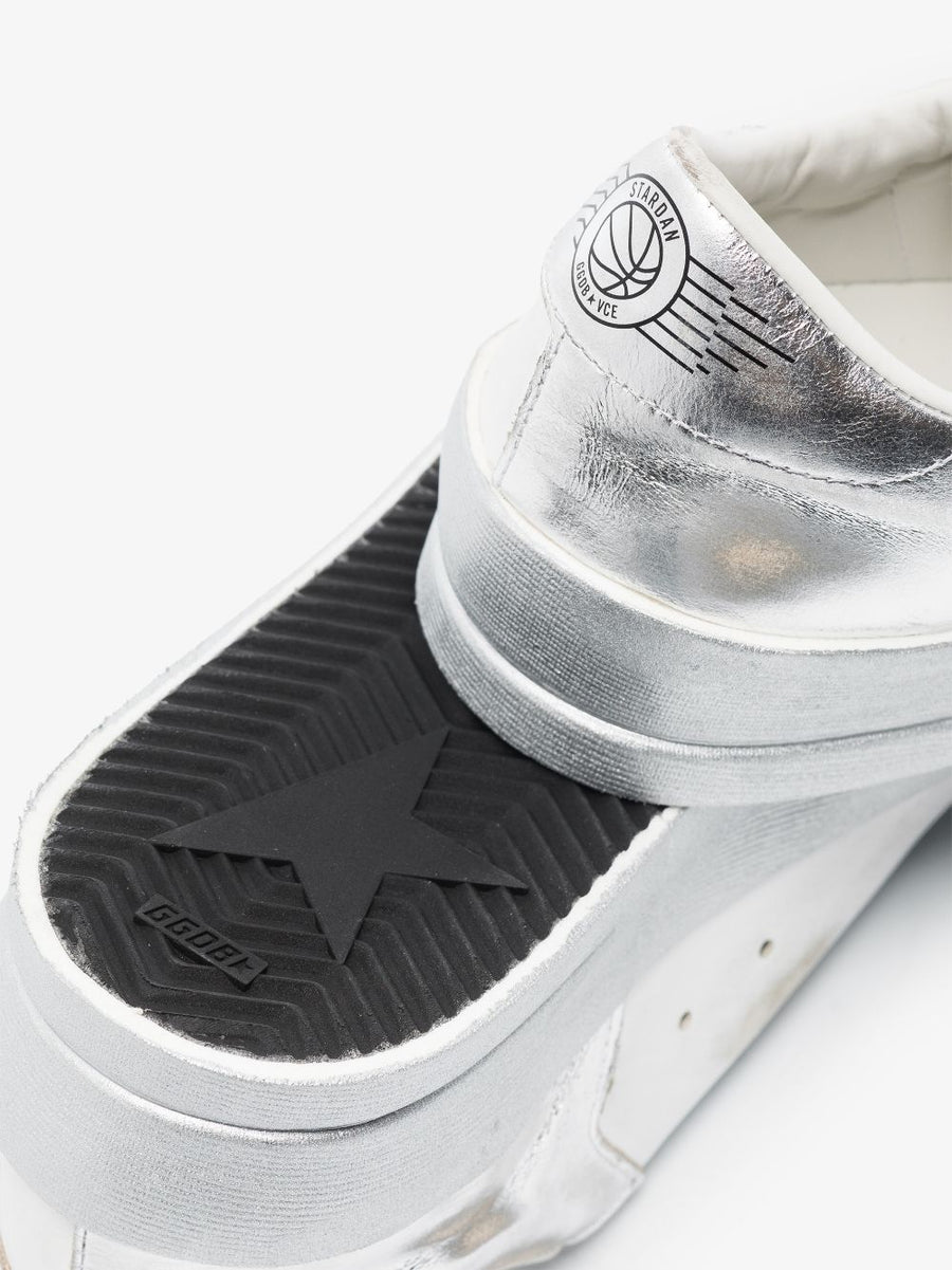 Golden Goose Stardan Sneakers for Women with Silver Metallic Finish Distressed Star Patch Designer Style