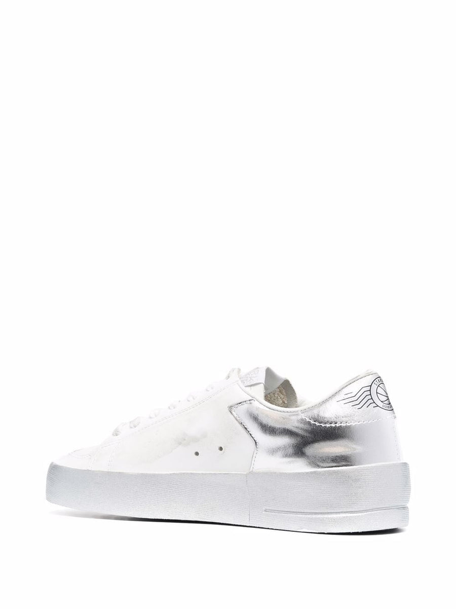 Golden Goose Stardan Sneakers for Women with Silver Metallic Finish Distressed Star Patch Designer Style