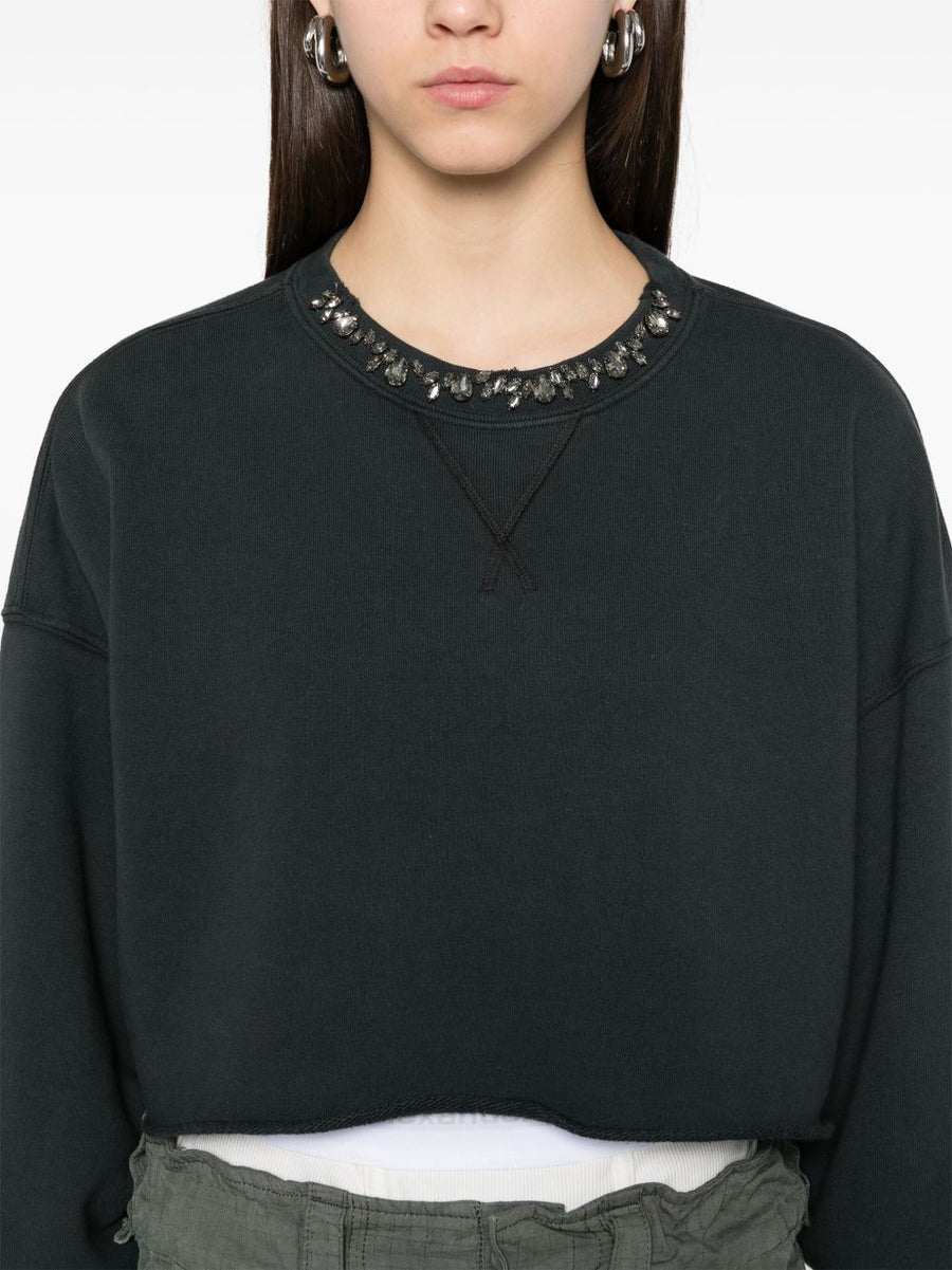 Golden Goose Women's Cotton Cropped Sweatshirt With Crystal Embellishment Black