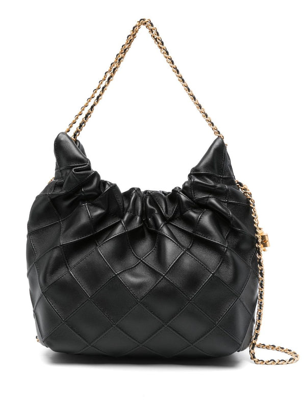 Tory Burch Fleming Mini Drawstring Bag Black Lamb Leather Shoulder Bag