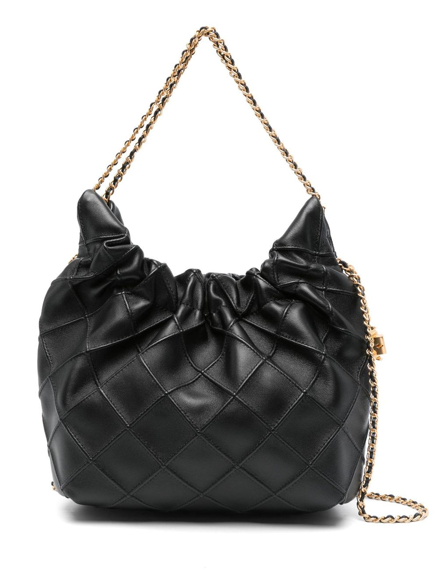 Tory Burch Fleming Mini Drawstring Bag Black Lamb Leather Shoulder Bag