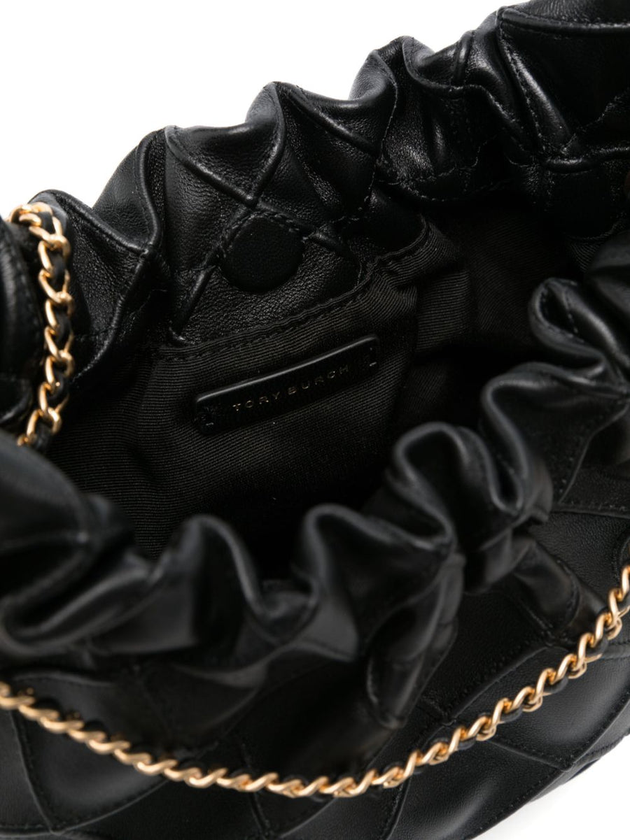 Tory Burch Fleming Mini Drawstring Bag Black Lamb Leather Shoulder Bag