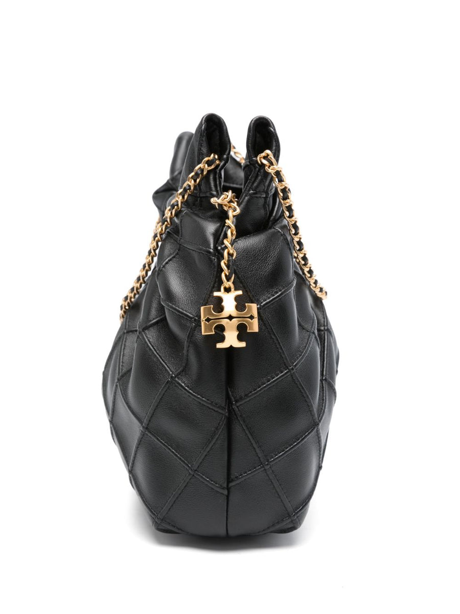 Tory Burch Fleming Mini Drawstring Bag Black Lamb Leather Shoulder Bag