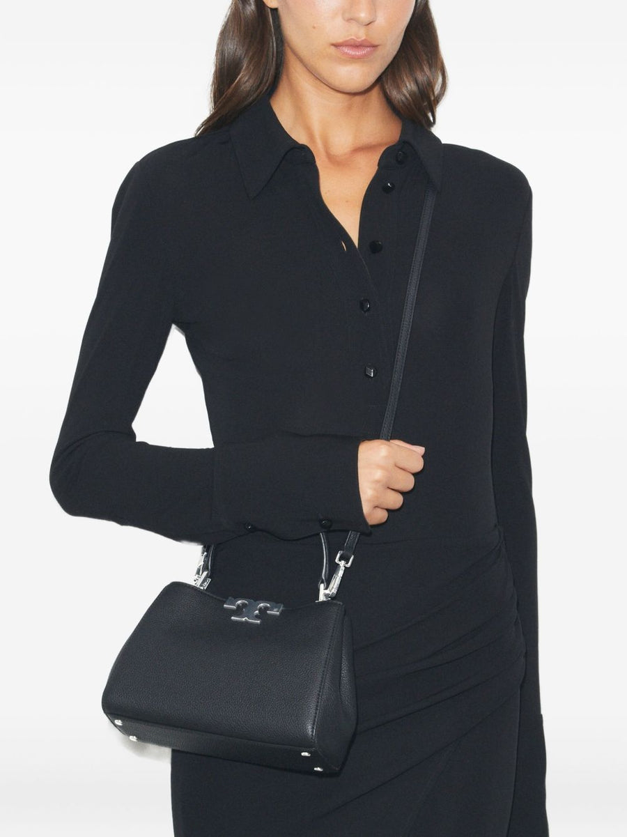 Tory Burch Mini Eleanor Satchel Black Leather Top Handle Magnetic Snap Everyday Luxury Bag for Women