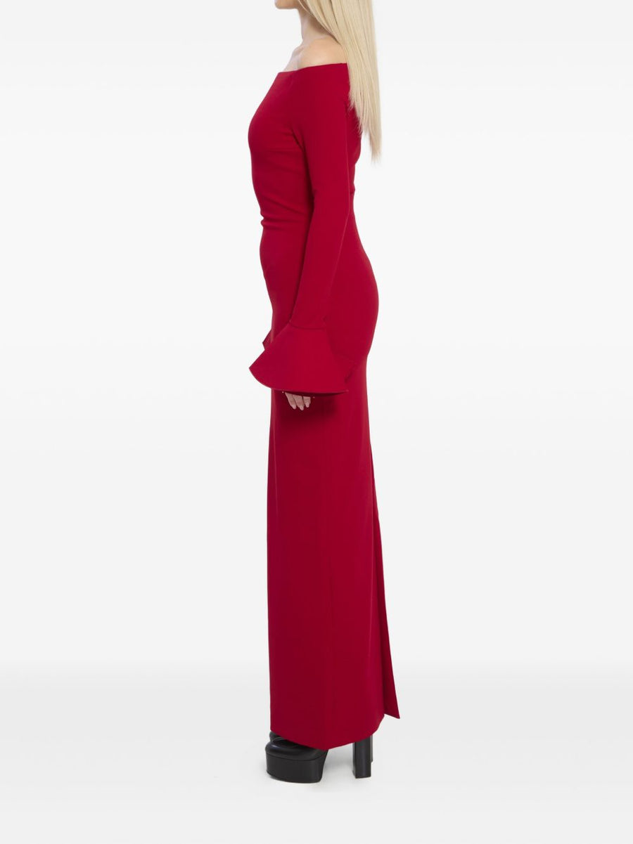 Solace London Anica Maxi Dress Red For Women Elegant City Ready Back Slit Flared Cuffs