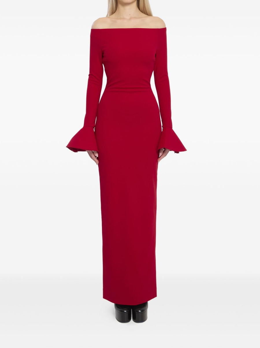 Solace London Anica Maxi Dress Red For Women Elegant City Ready Back Slit Flared Cuffs