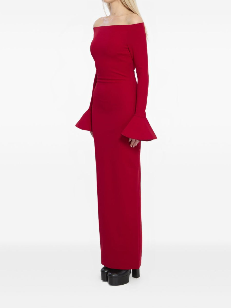 Solace London Anica Maxi Dress Red For Women Elegant City Ready Back Slit Flared Cuffs