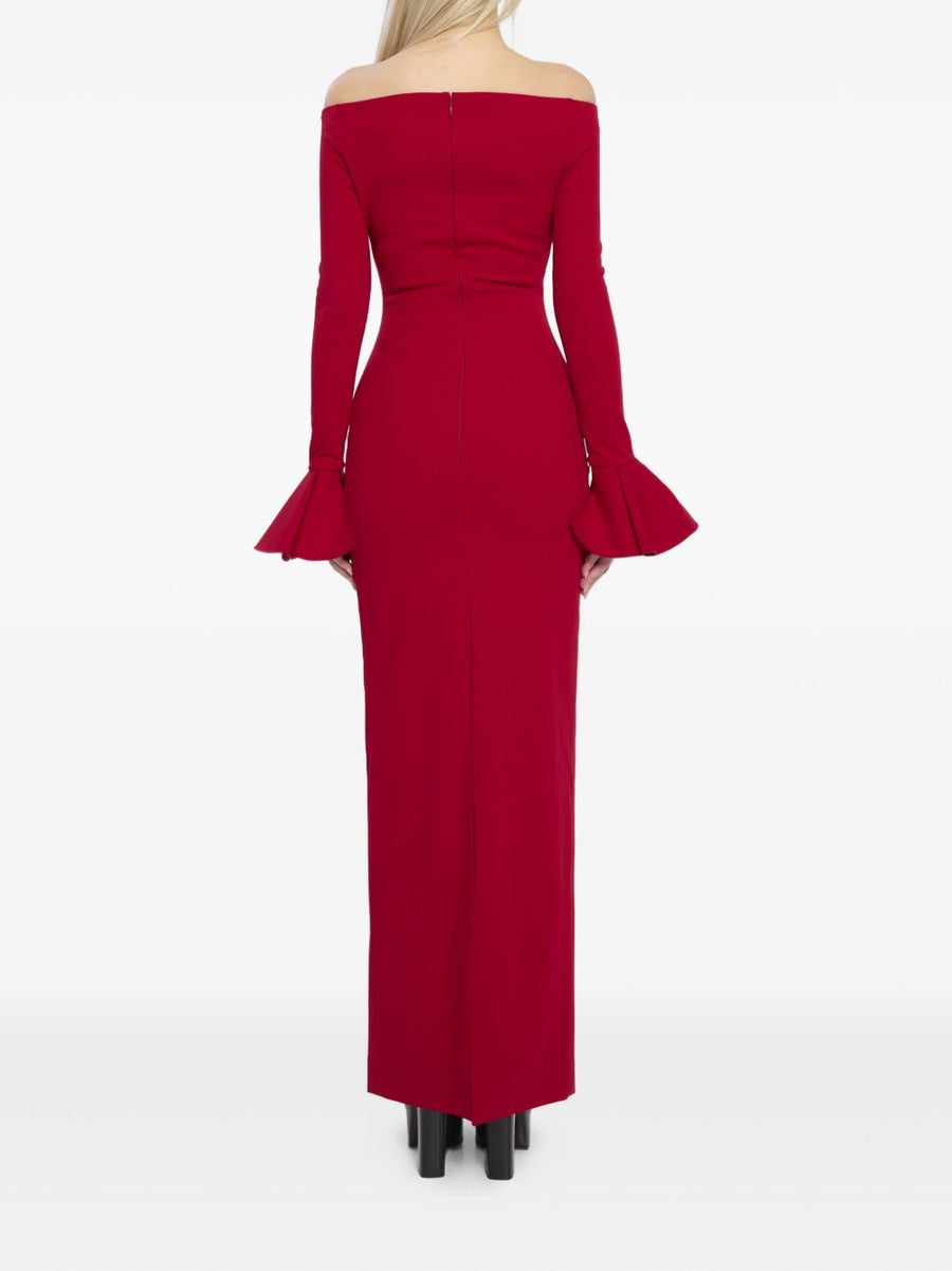 Solace London Anica Maxi Dress Red For Women Elegant City Ready Back Slit Flared Cuffs