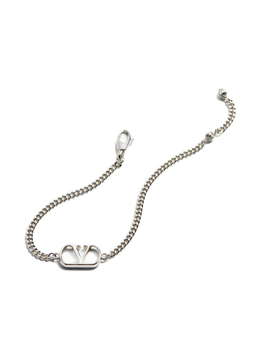 Valentino Garavani VLogo Signature Metal Bracelet For Men, Silver Tone Brass, Adjustable Clasp