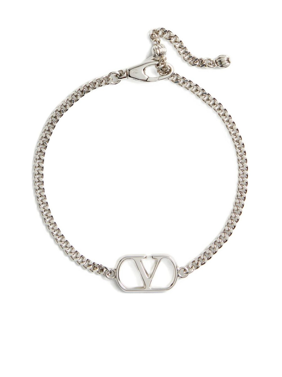 Valentino Garavani VLogo Signature Metal Bracelet For Men, Silver Tone Brass, Adjustable Clasp