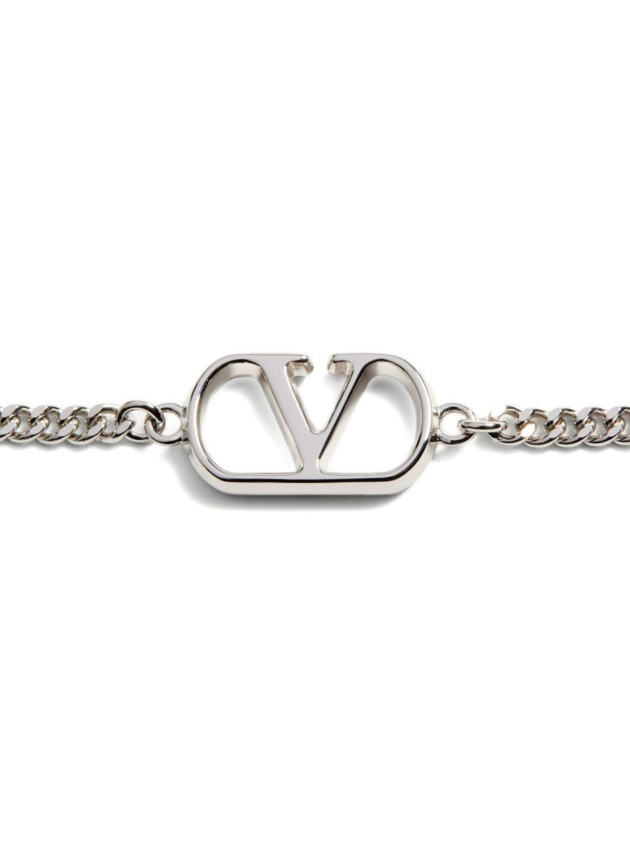 Valentino Garavani VLogo Signature Metal Bracelet For Men, Silver Tone Brass, Adjustable Clasp