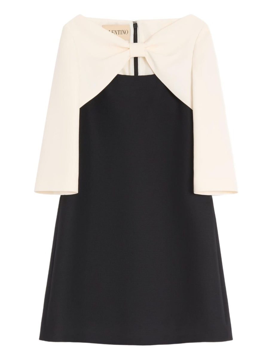 Valentino Wool and Silk Mini Dress for Women with Black Bow Accent and Contrasting Sleeves Timeless Silhouette