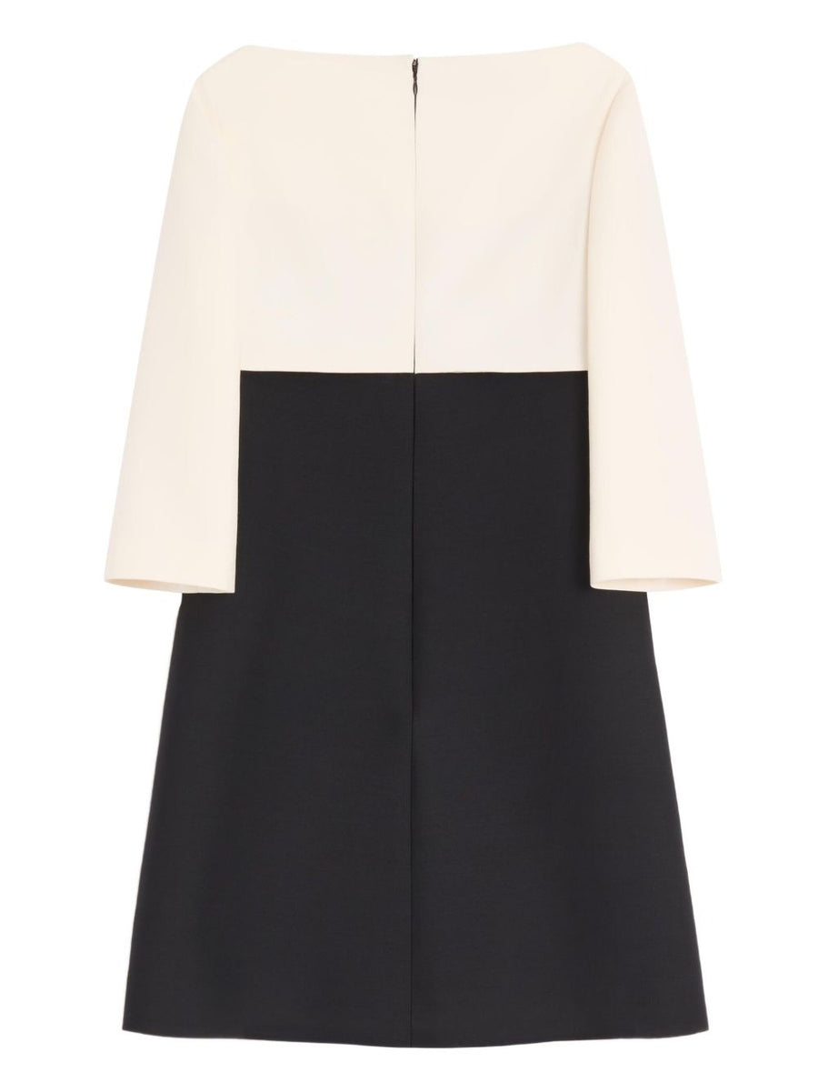 Valentino Wool and Silk Mini Dress for Women with Black Bow Accent and Contrasting Sleeves Timeless Silhouette