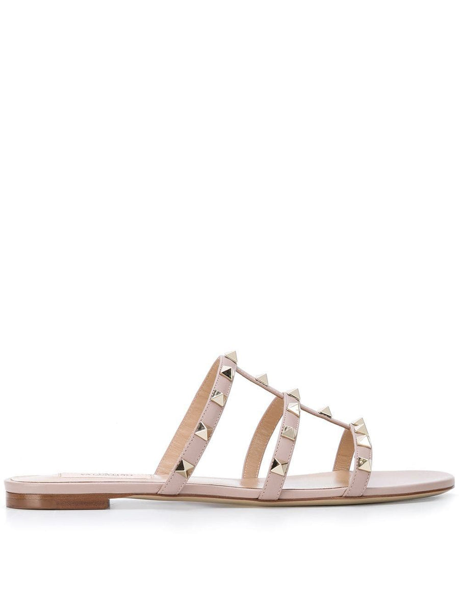Valentino Garavani Rockstud Leather Sandals Powder Pink Open Toe Women Slip On Spring Summer 2026 Gold Tone