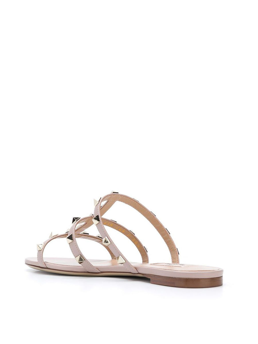 Valentino Garavani Rockstud Leather Sandals Powder Pink Open Toe Women Slip On Spring Summer 2026 Gold Tone