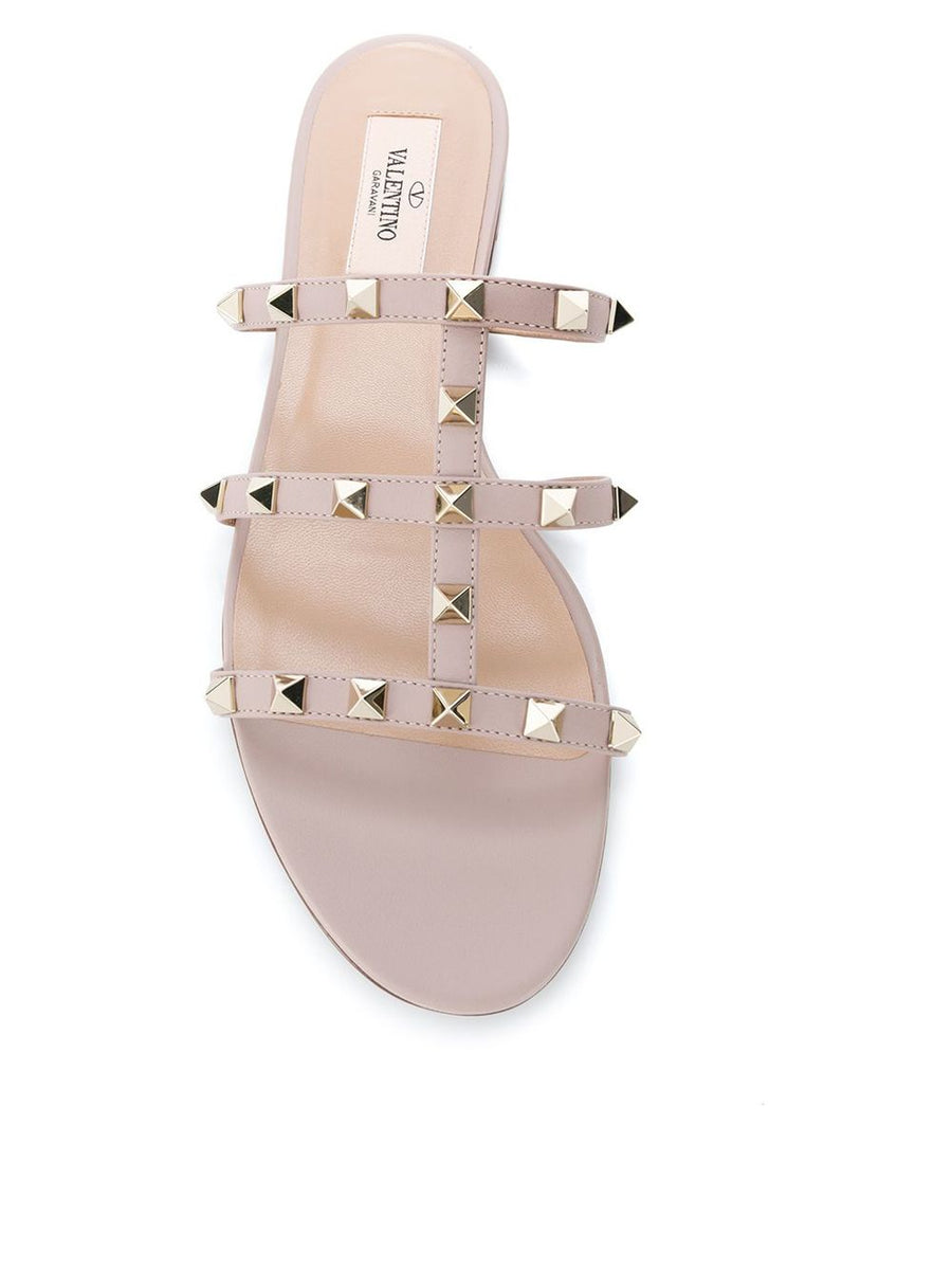 Valentino Garavani Rockstud Leather Sandals Powder Pink Open Toe Women Slip On Spring Summer 2026 Gold Tone