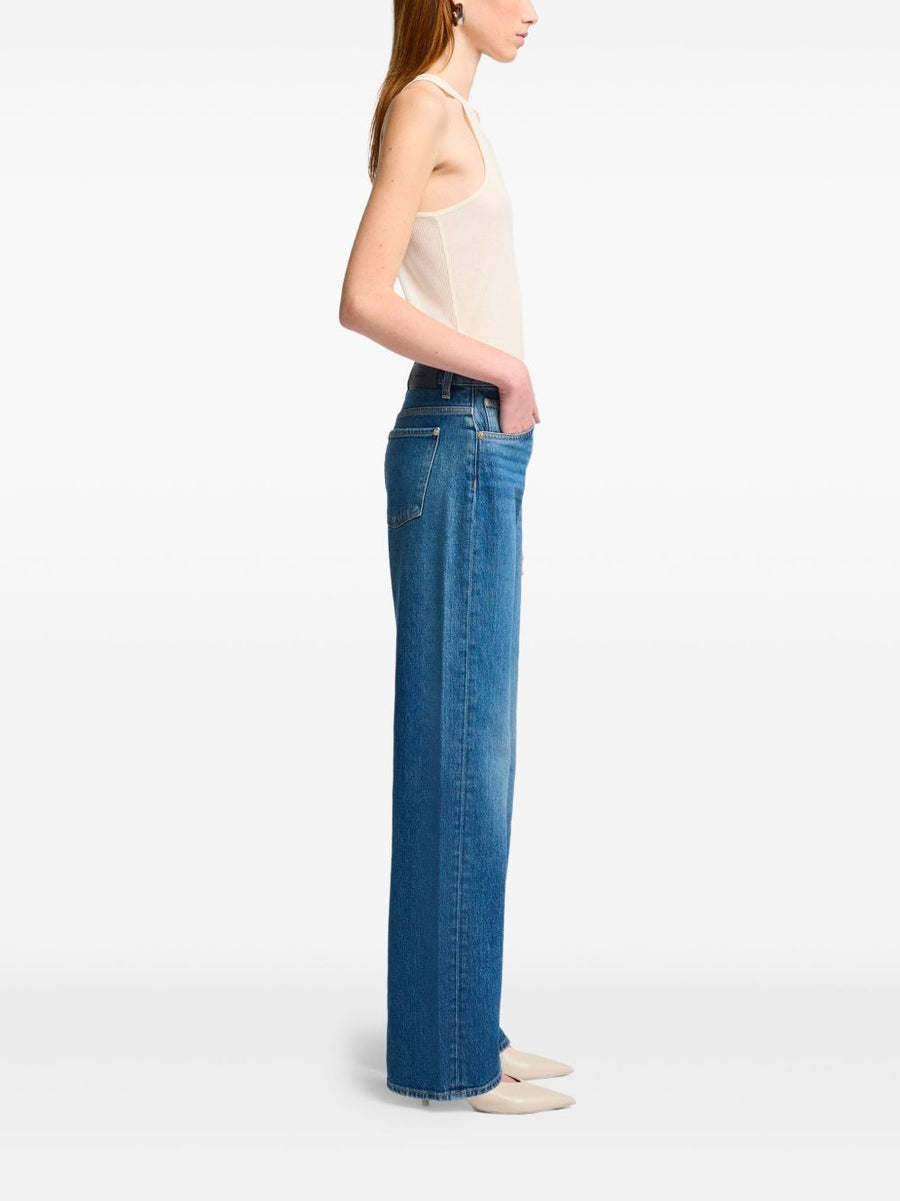 Seven Tess Navy Denim Jeans With Button Fly And Five Pockets