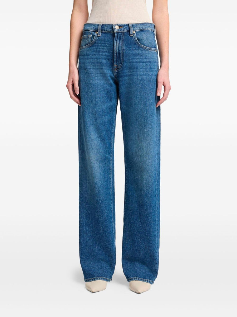 Seven Tess Navy Denim Jeans With Button Fly And Five Pockets