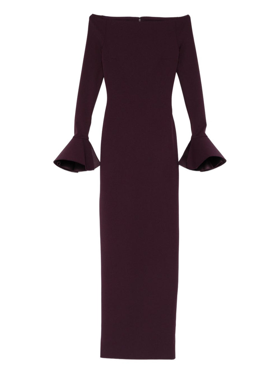 Solace London Anica Maxi Dress Violet Plum Off Shoulder Long Sleeve With Back Zip Luxe Women's Evening Wear
