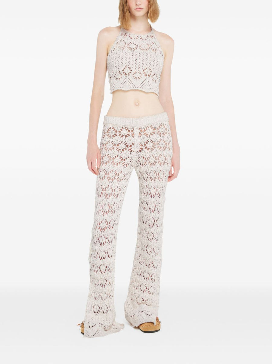 Alanui Lagoon Romance Ivory Cotton Trousers for Women with Elegant Floral Lagoon Pattern and Elastic Waistband