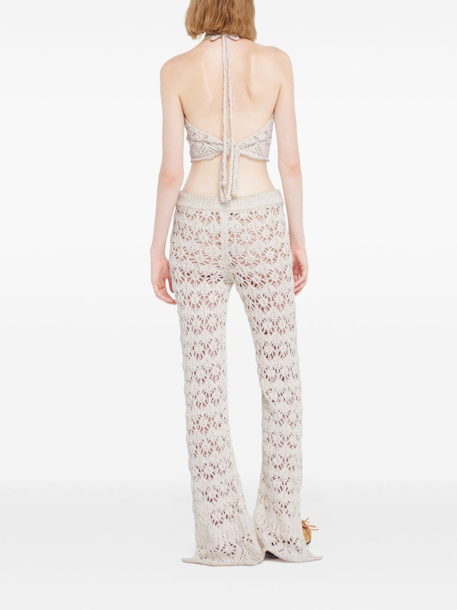 Alanui Lagoon Romance Ivory Cotton Trousers for Women with Elegant Floral Lagoon Pattern and Elastic Waistband