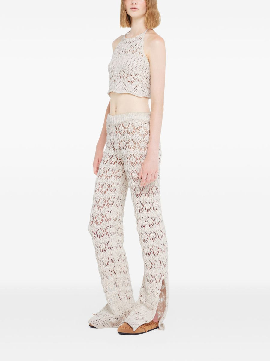Alanui Lagoon Romance Ivory Cotton Trousers for Women with Elegant Floral Lagoon Pattern and Elastic Waistband