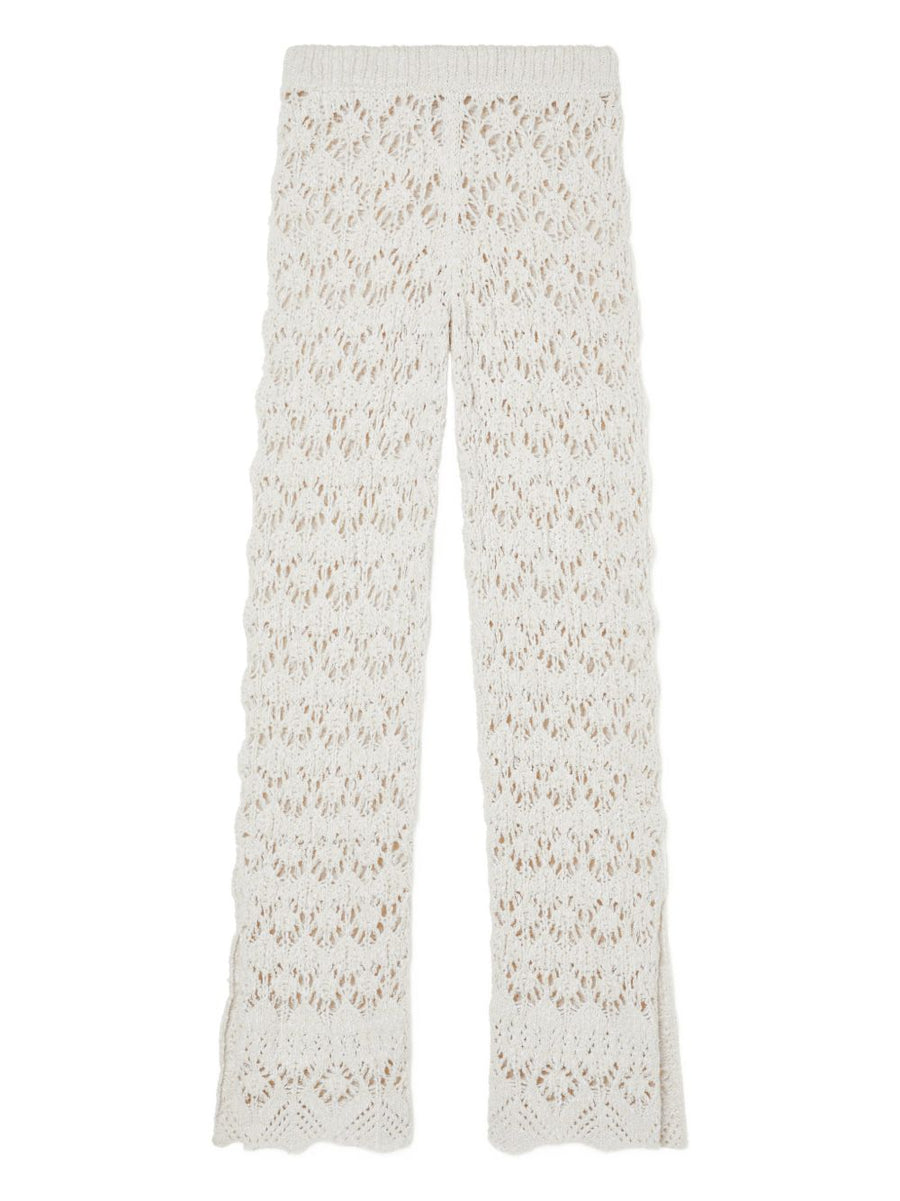 Alanui Lagoon Romance Ivory Cotton Trousers for Women with Elegant Floral Lagoon Pattern and Elastic Waistband