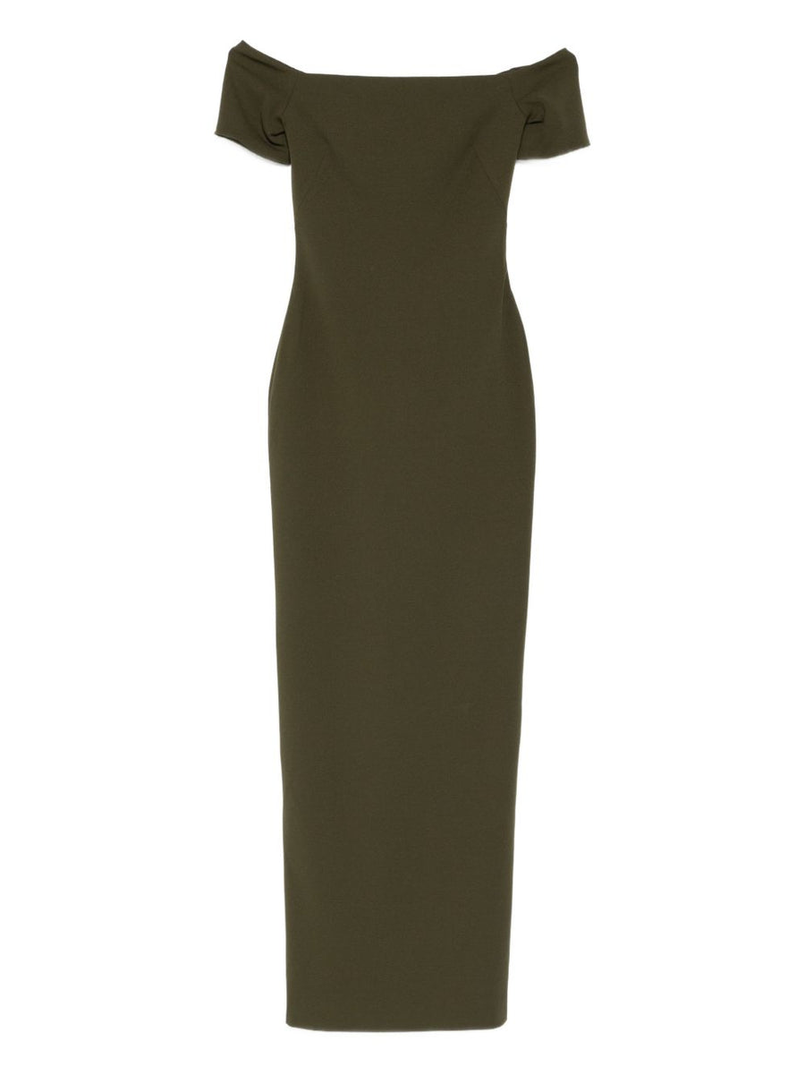 Solace London Nile Maxi Dress Green Off Shoulder Silhouette For Women Casual to Dressy