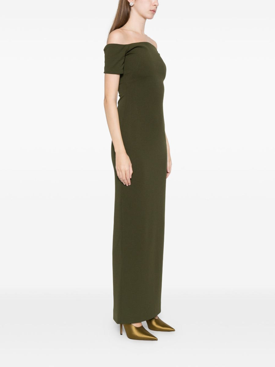 Solace London Nile Maxi Dress Green Off Shoulder Silhouette For Women Casual to Dressy