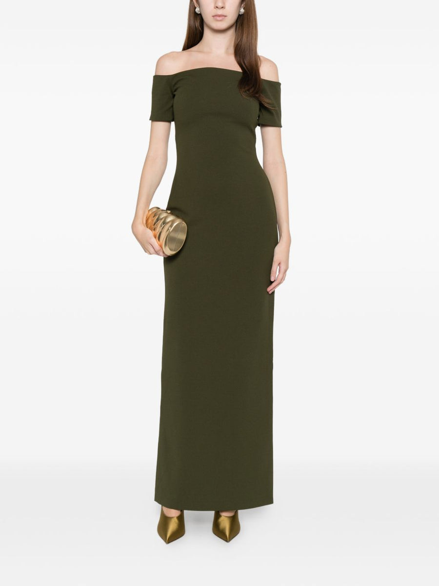 Solace London Nile Maxi Dress Green Off Shoulder Silhouette For Women Casual to Dressy