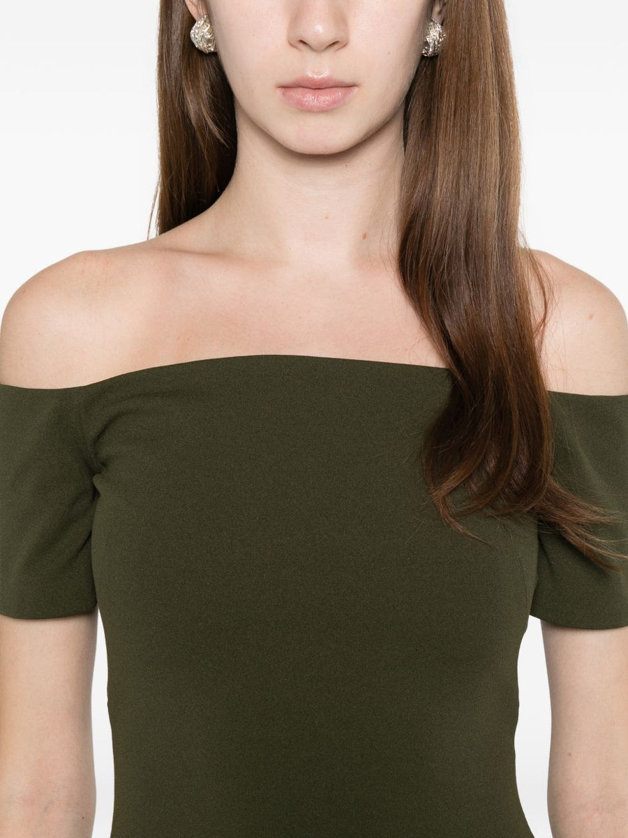 Solace London Nile Maxi Dress Green Off Shoulder Silhouette For Women Casual to Dressy