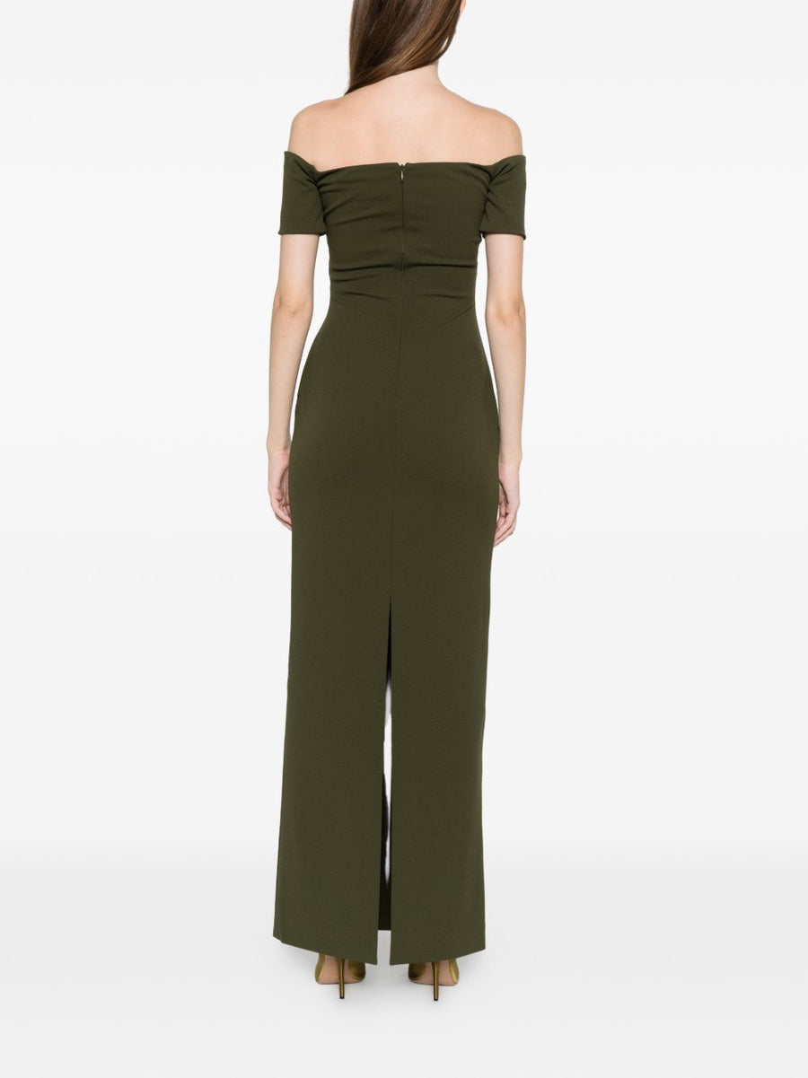 Solace London Nile Maxi Dress Green Off Shoulder Silhouette For Women Casual to Dressy