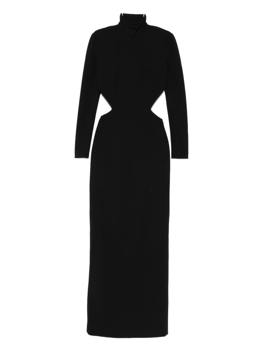 Solace London Wilma Maxi Dress Black Mock Neck Long Sleeves Cutout Back Zip For Women