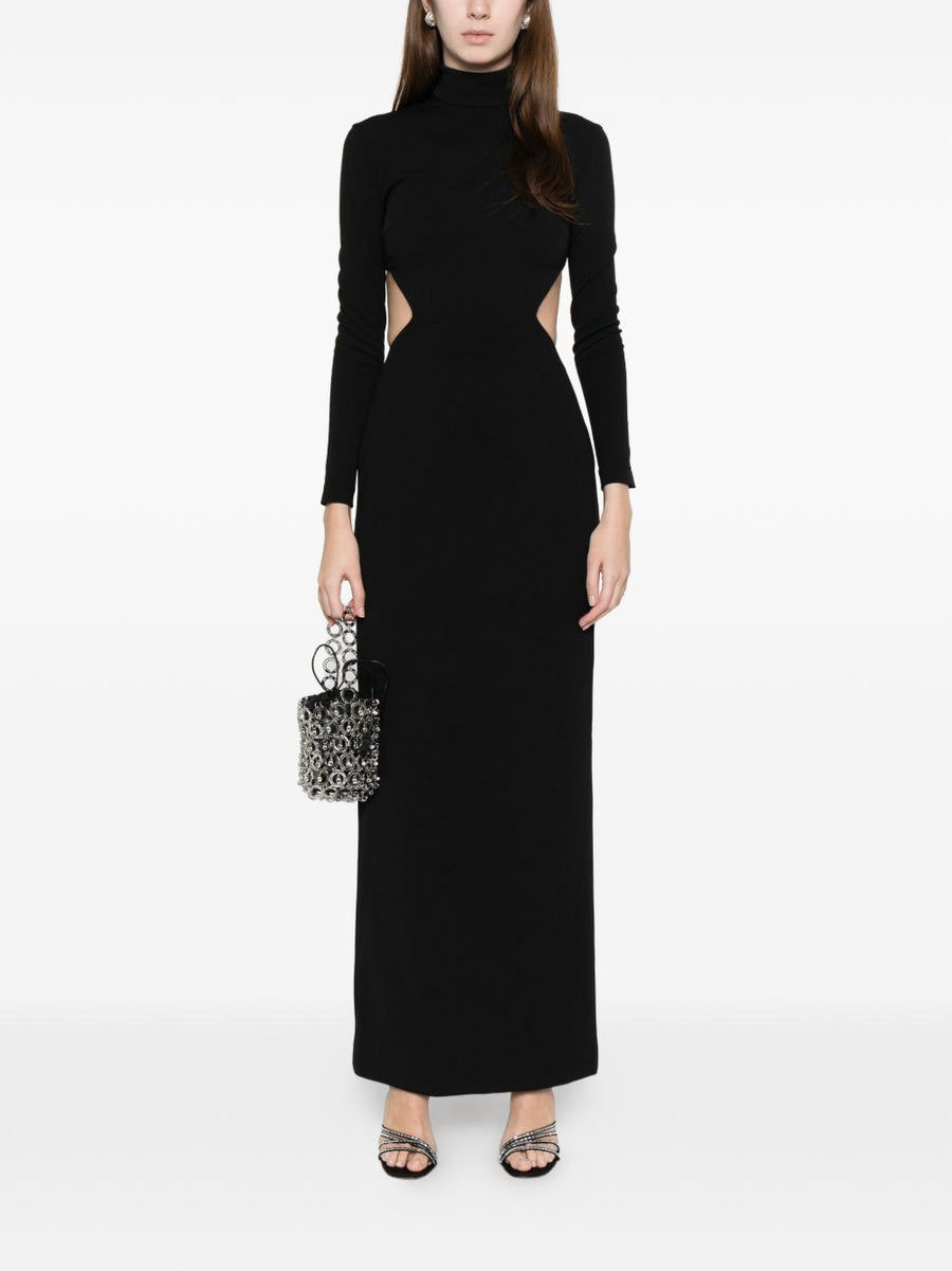 Solace London Wilma Maxi Dress Black Mock Neck Long Sleeves Cutout Back Zip For Women