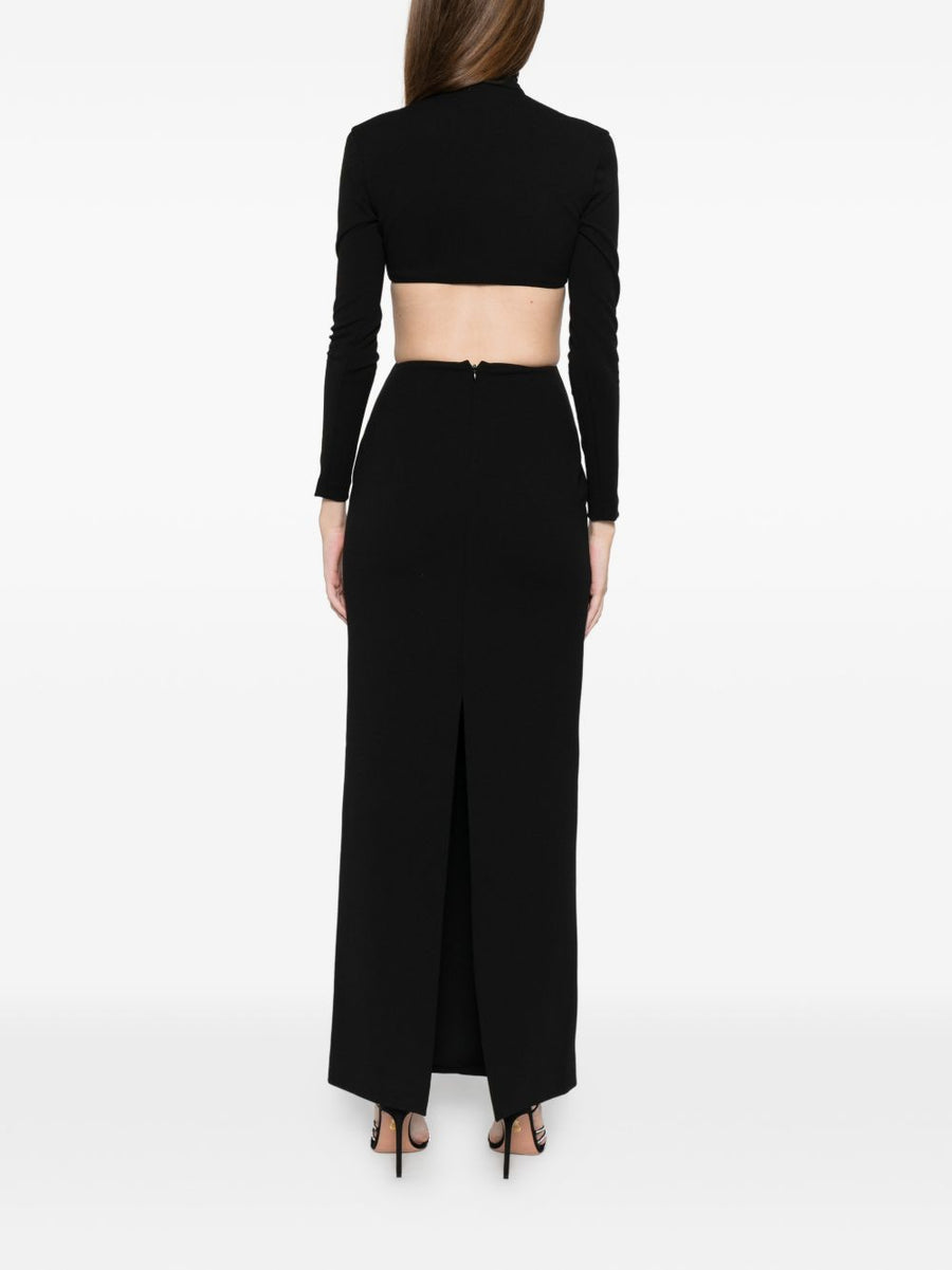 Solace London Wilma Maxi Dress Black Mock Neck Long Sleeves Cutout Back Zip For Women