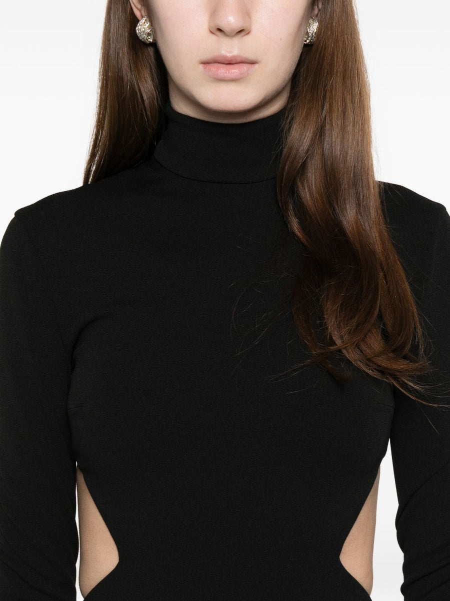 Solace London Wilma Maxi Dress Black Mock Neck Long Sleeves Cutout Back Zip For Women