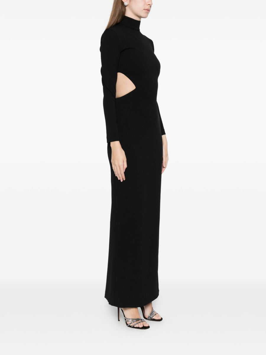 Solace London Wilma Maxi Dress Black Mock Neck Long Sleeves Cutout Back Zip For Women