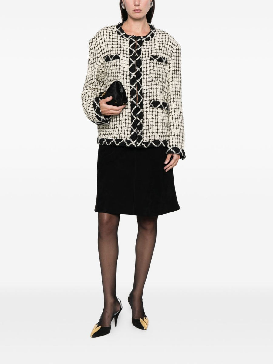 LN22 Wool Jacket For Women Versatile Fall Winter Outerwear With Front Pockets Black Check Polished Silhouette