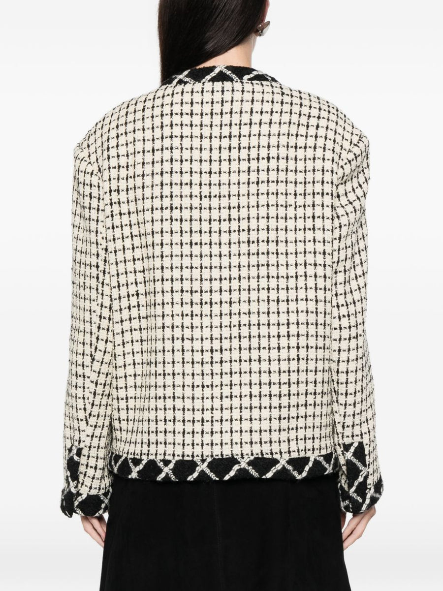 LN22 Wool Jacket For Women Versatile Fall Winter Outerwear With Front Pockets Black Check Polished Silhouette