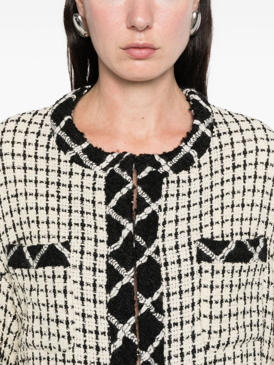LN22 Wool Jacket For Women Versatile Fall Winter Outerwear With Front Pockets Black Check Polished Silhouette