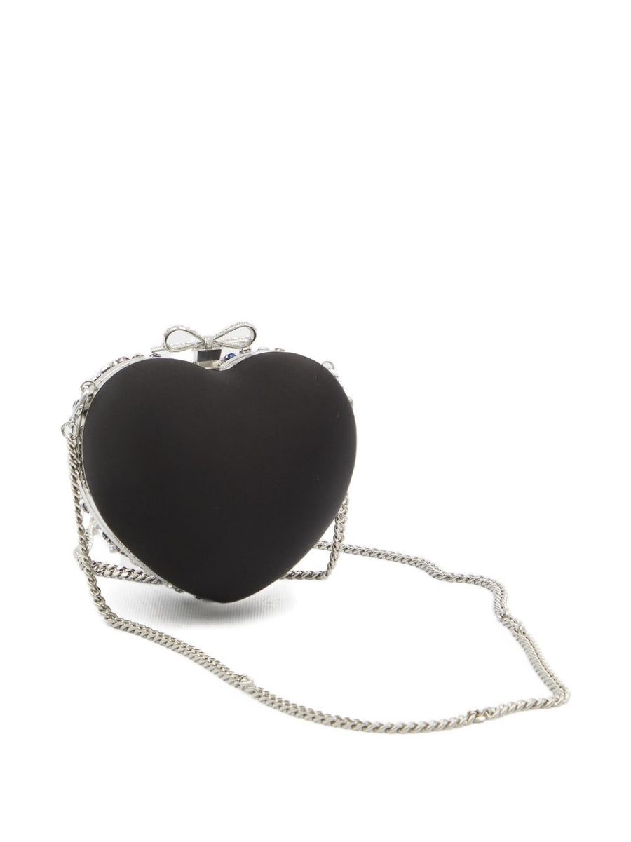 Self-Portrait Crystal Heart Clutch For Women, Multicolor Crystals, Detachable Chain, Evening Luxe