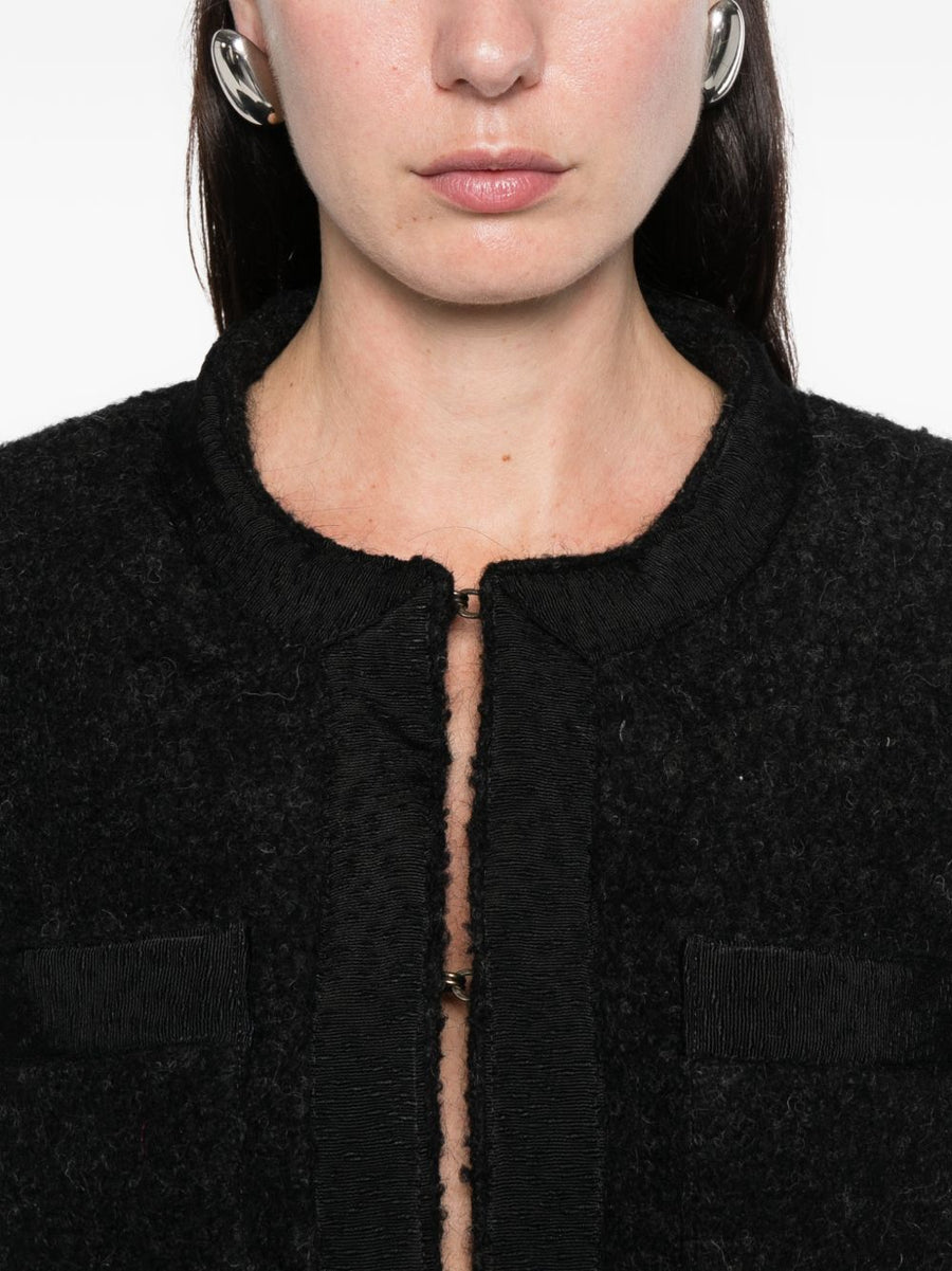 Ln22 Wool Jacket For Women Warm Textured Black With Front Pockets Versatile Fall Winter Essential
