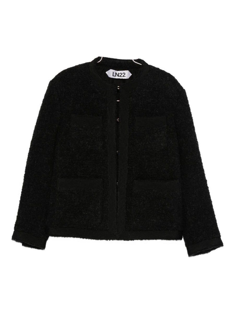 Ln22 Wool Jacket For Women Warm Textured Black With Front Pockets Versatile Fall Winter Essential