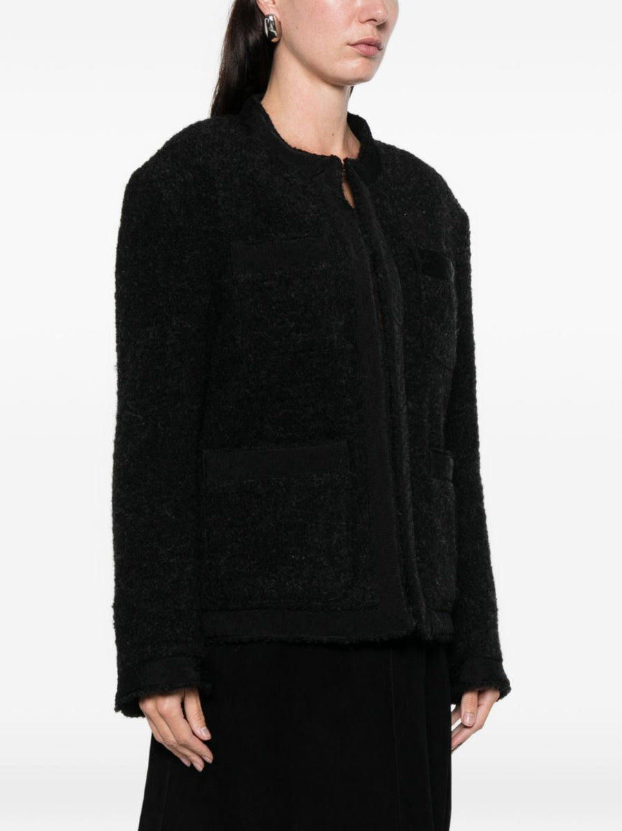 Ln22 Wool Jacket For Women Warm Textured Black With Front Pockets Versatile Fall Winter Essential