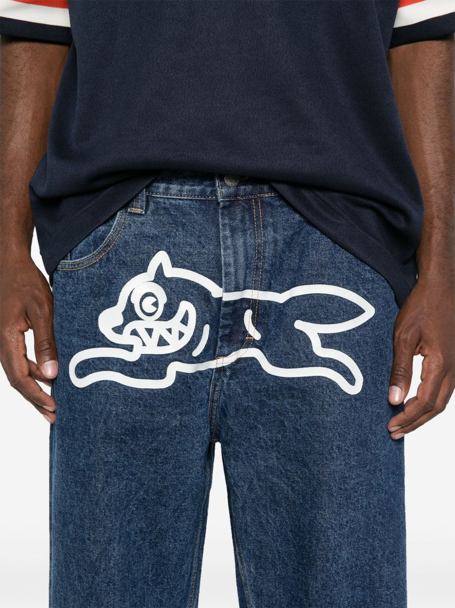 Icecream Running Dog Denim Jeans For Men Navy Indigo Cotton Straight Leg With Graphic Print