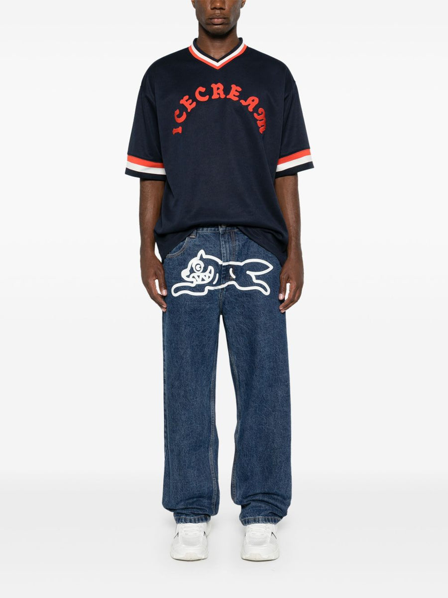 Icecream Running Dog Denim Jeans For Men Navy Indigo Cotton Straight Leg With Graphic Print
