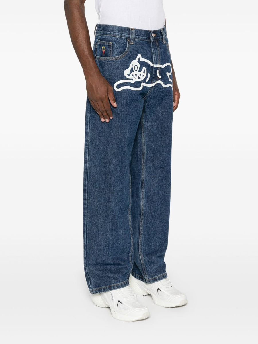 Icecream Running Dog Denim Jeans For Men Navy Indigo Cotton Straight Leg With Graphic Print